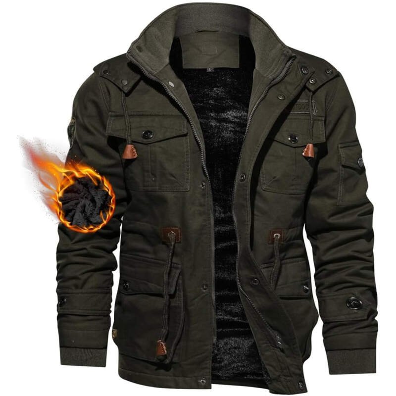 TACVASEN Men’s Winter Jacket Cotton Military Jackets Fleece Lined Thick Work Warm Cargo Coats with Hooded