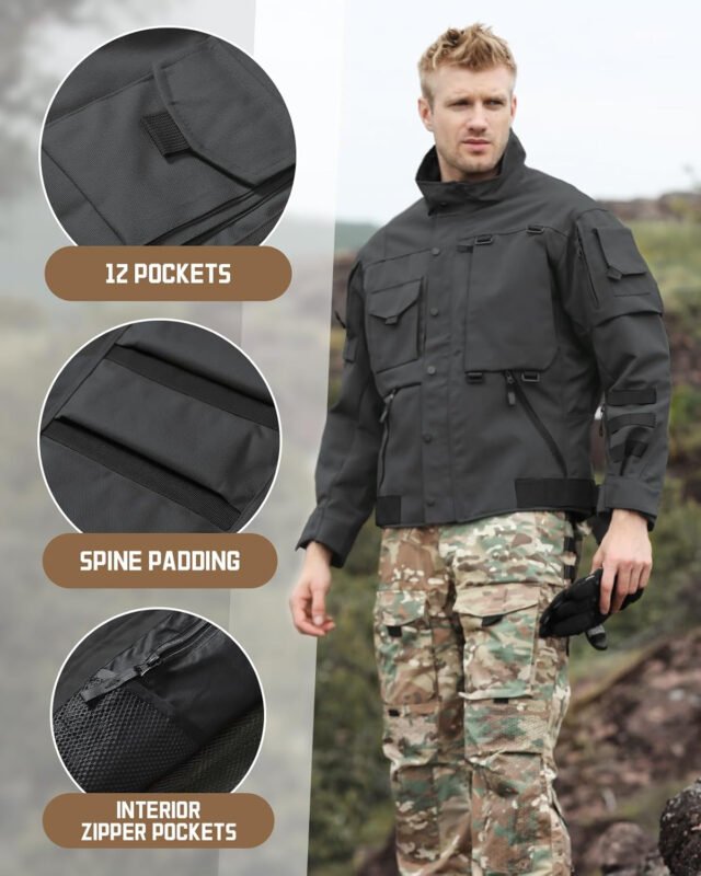 Military Jacket for Men 1000D Cordura Tactical Jacket Hard Shell Water Resistant Army Jacket Coat Hiking Bushcraft