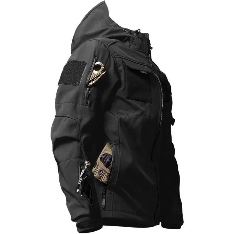 Men’s Tactical Soft Shell Jacket Lightweight Water-Resistant Spring Fall Windbreaker Zip up Hooded Coat with Pockets