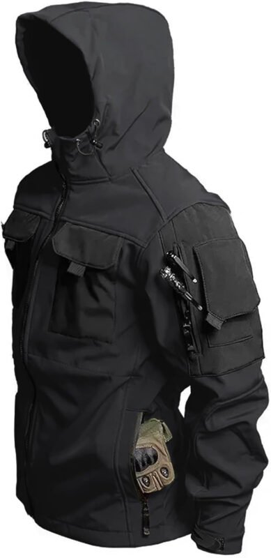 Men’s Tactical Soft Shell Jacket Lightweight Water-Resistant Spring Fall Windbreaker Zip up Hooded Coat with Pockets