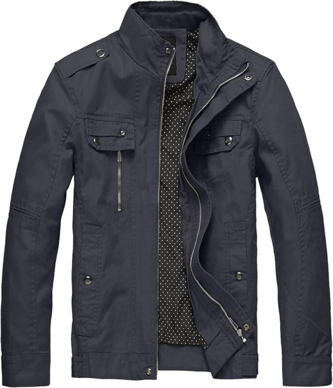 wantdo Men’s Cotton Lightweight Jacket Military Jacket Casual Field Coat Windbreaker